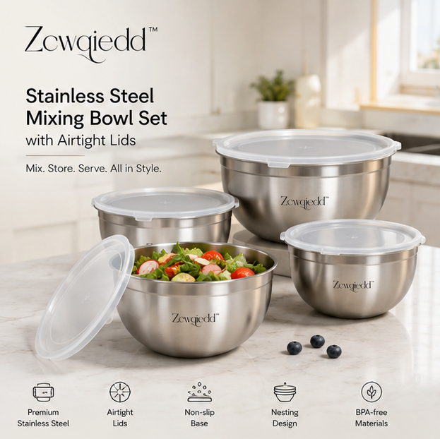 Zcwqiedd™ Stainless Steel Mixing Bowl Set with Airtight Lids