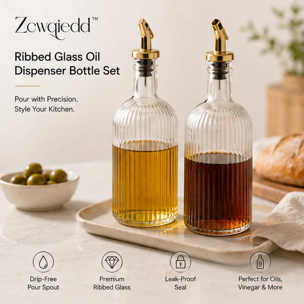 Zcwqiedd™ Ribbed Glass Oil Dispenser Bottle Set