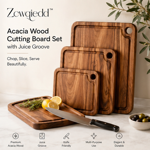 Zcwqiedd™ Acacia Wood Cutting Board Set with Juice Groove