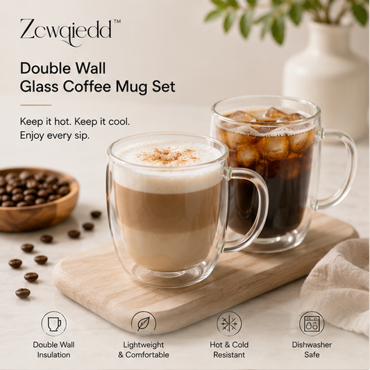 Zcwqiedd™ Double Wall Glass Coffee Mug Set